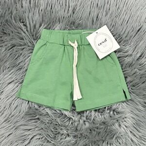 OEUF Baby Jersey Shorts In Green Size 3 Month 100% Pima Cotton NEW